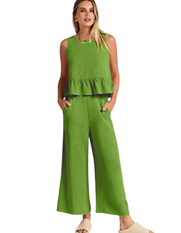 SHOPIQAT Ruffle Sleeveless Top With Matching Wide-leg Pants - Premium from shopiqat - Just $8.200! Shop now at shopiqat